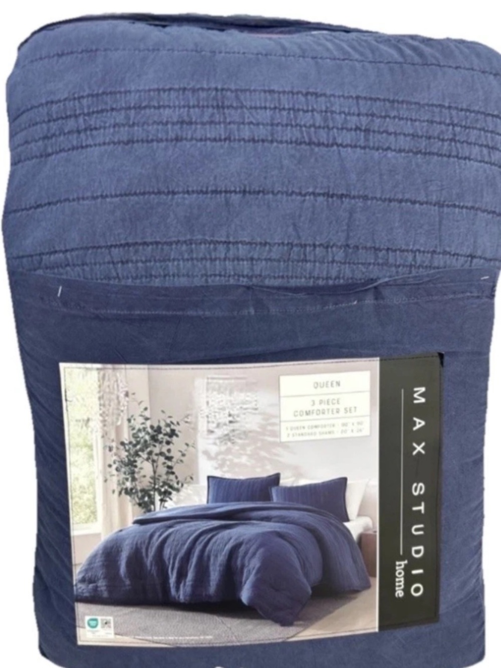 Max Studio Blue Queen Comforter Set 90”x90”